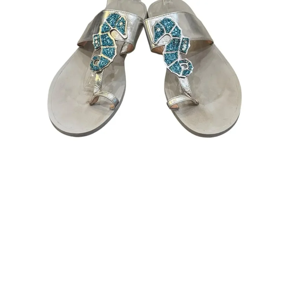 Kate Spade New York Jeweled Seahorse Metallic Leather Sandals 8M